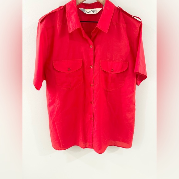 Diane Von Furstenberg Short Sleeve Button Front Blouse Red Size 16 - Picture 6 of 8